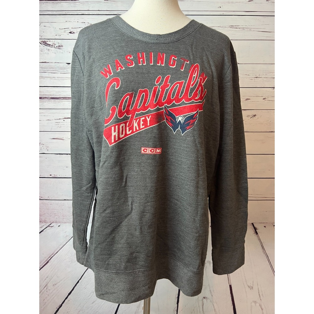 Washington Capitals‎ XL Sweatshirt NHL Hockey CCM Elbow Patches Extra Large Gray
